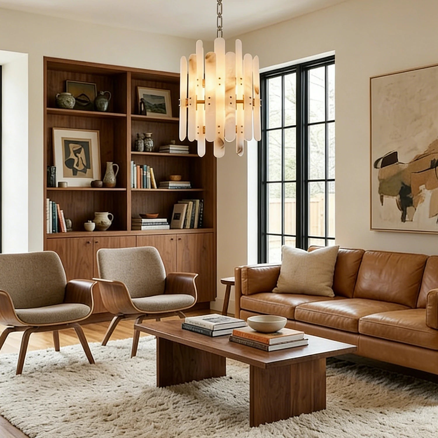 Artisanal Alabaster Large Chandelier - Mid-Century Living Room Pendant | HoaiLamp