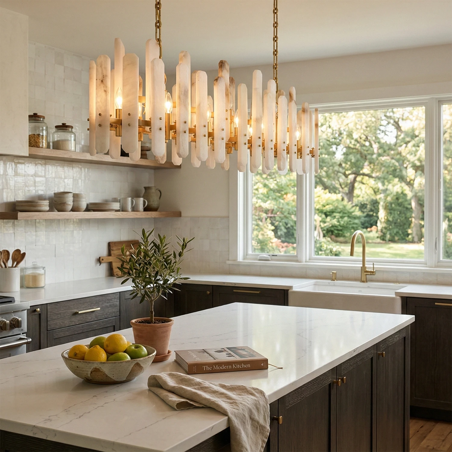 Artisanal Alabaster Large Chandelier - Modern Kitchen Island Linear Pendant | HoaiLamp