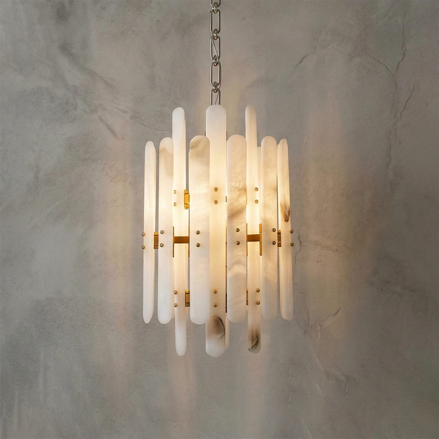 Artisanal Alabaster Large Chandelier - Radiant Compact 2-Tier Warm Glow | HoaiLamp