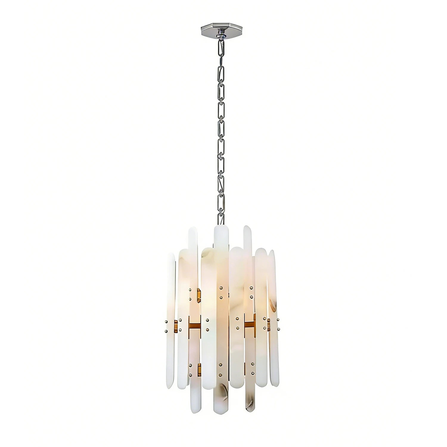 Artisanal Alabaster Large Chandelier - Studio 2-Tier Round Chrome Profile | HoaiLamp