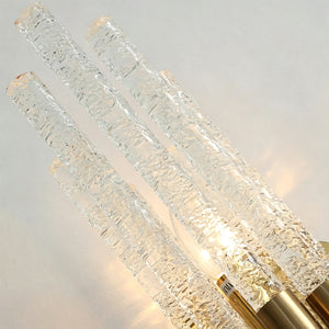 Artisanal Rippled Glass Wall Sconce - Macro Detail Staggered Rippled Glass Rods Warm Lit Glowing | HoaiLamp