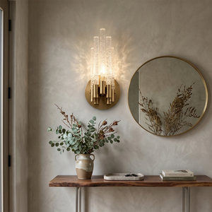 Artisanal Rippled Glass Wall Sconce - Chic Entryway Foyer Console Table Round Mirror | HoaiLamp