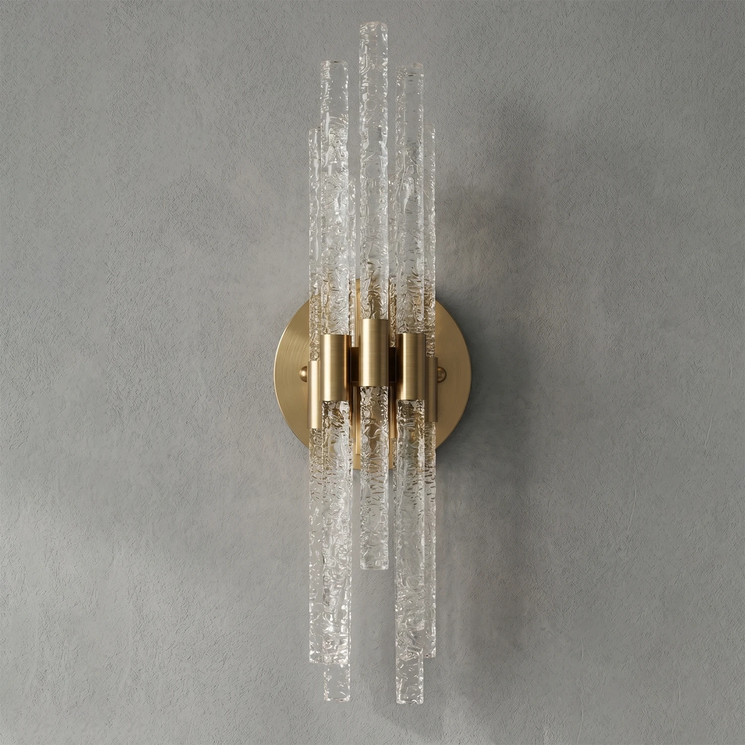 Artisanal Rippled Glass Wall Sconce - Studio Long Double Ended Variant Unlit Gray Backdrop | HoaiLamp