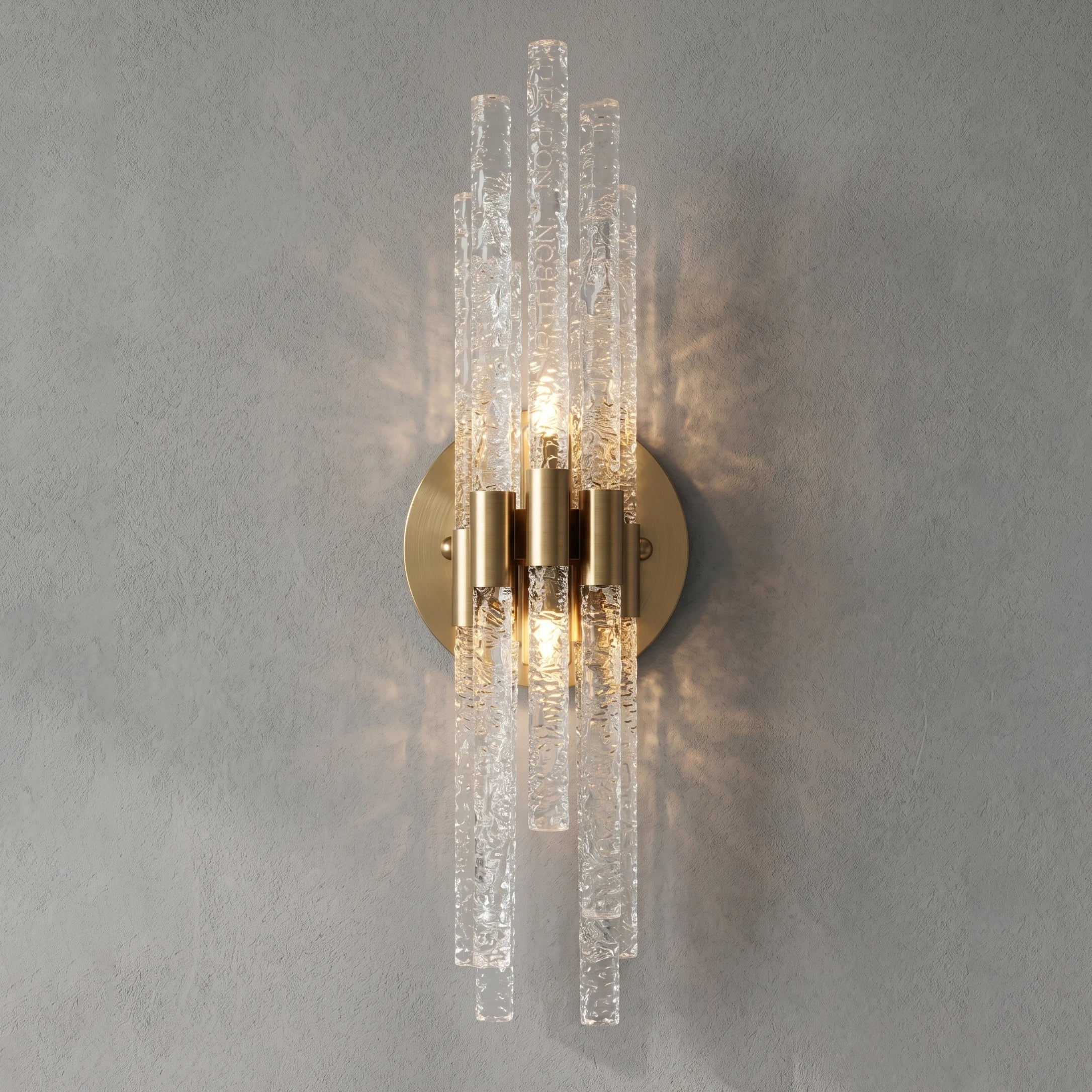 Artisanal Rippled Glass Wall Sconce - Studio Long Double Ended Variant Warm Lit Ambient Glow | HoaiLamp
