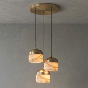 AstaVera Alabaster Pendant Light - 3 Light Cluster Illuminated Decorative Amber Glow | HoaiLamp