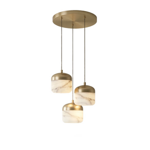 AstaVera Alabaster Pendant Light - 3 Light Cluster Off-State Isolated Round Canopy SKU | HoaiLamp