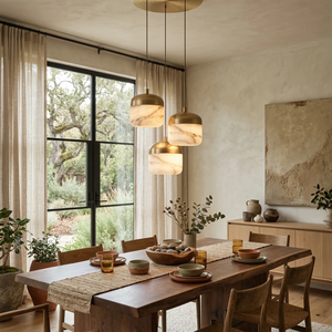 AstaVera Alabaster Pendant Light - 3 Light Cluster Organic Wooden Dining Table Apartment | HoaiLamp