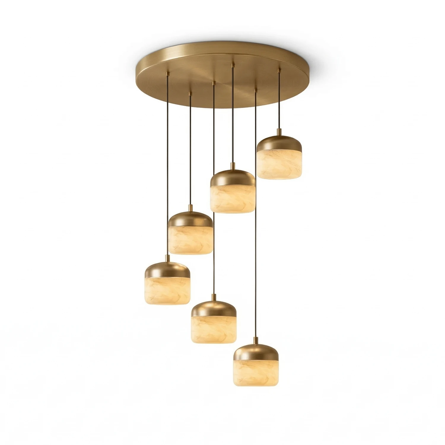 AstaVera Alabaster Pendant Light - 6 Light Cascade Off-State Isolated Spiral Canopy SKU | HoaiLamp