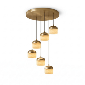 AstaVera Alabaster Pendant Light - 6 Light Cascade Off-State Isolated Spiral Canopy SKU | HoaiLamp