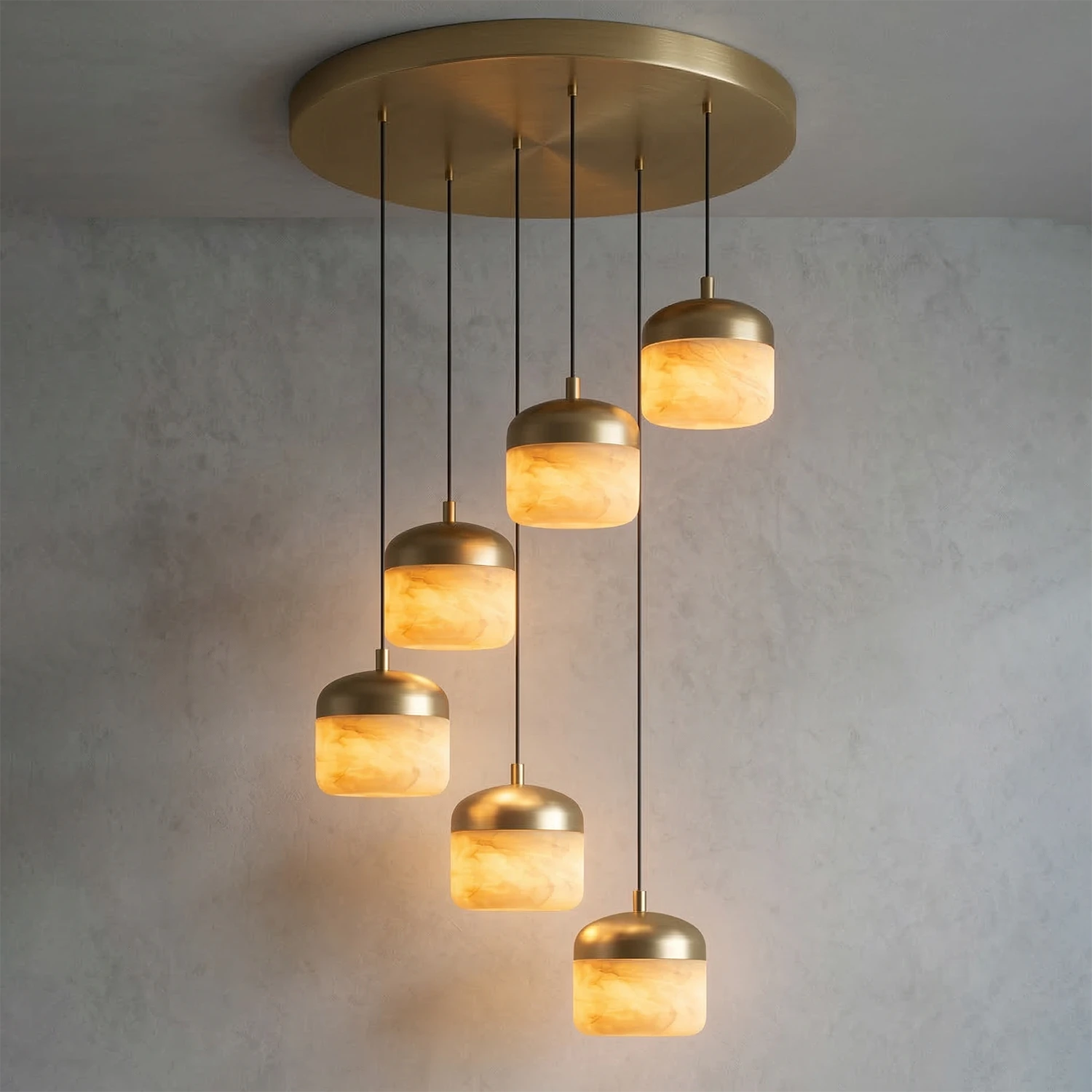 AstaVera Alabaster Pendant Light - 6 Light Spiral Cascade Illuminated Grand Statement Ray | HoaiLamp