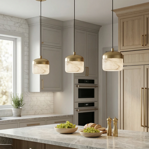 AstaVera Alabaster Pendant Light - Linear 3 Light Kitchen Island Modern White Cabinetry | HoaiLamp