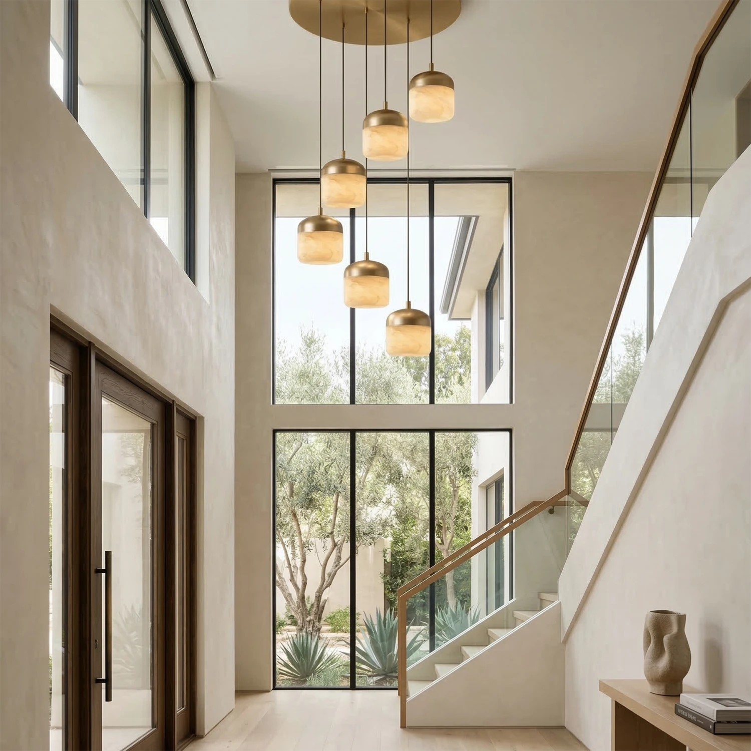 AstaVera Alabaster Pendant Light - Multi Light Stately Cascade Staircase Luxury Chandelier | HoaiLamp
