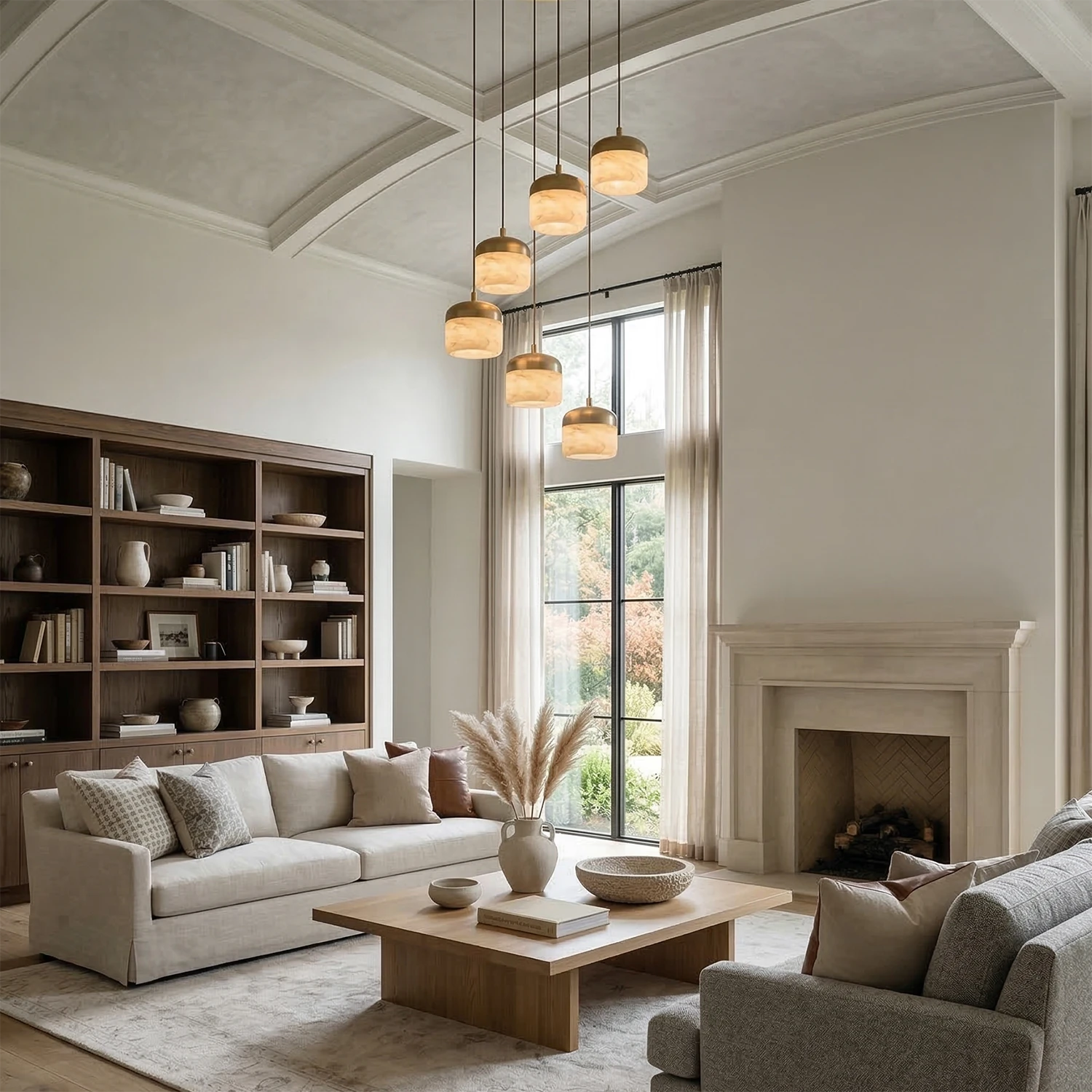 AstaVera Alabaster Pendant Light - Multi Light Grand Cascade Living Room Cathedral Ceiling | HoaiLamp