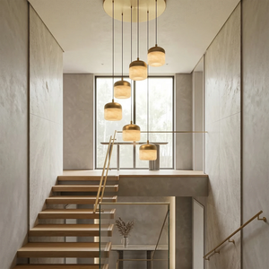 AstaVera Alabaster Pendant Light - Multi Light Spiral Stairwell Pendant Architectural Void | HoaiLamp