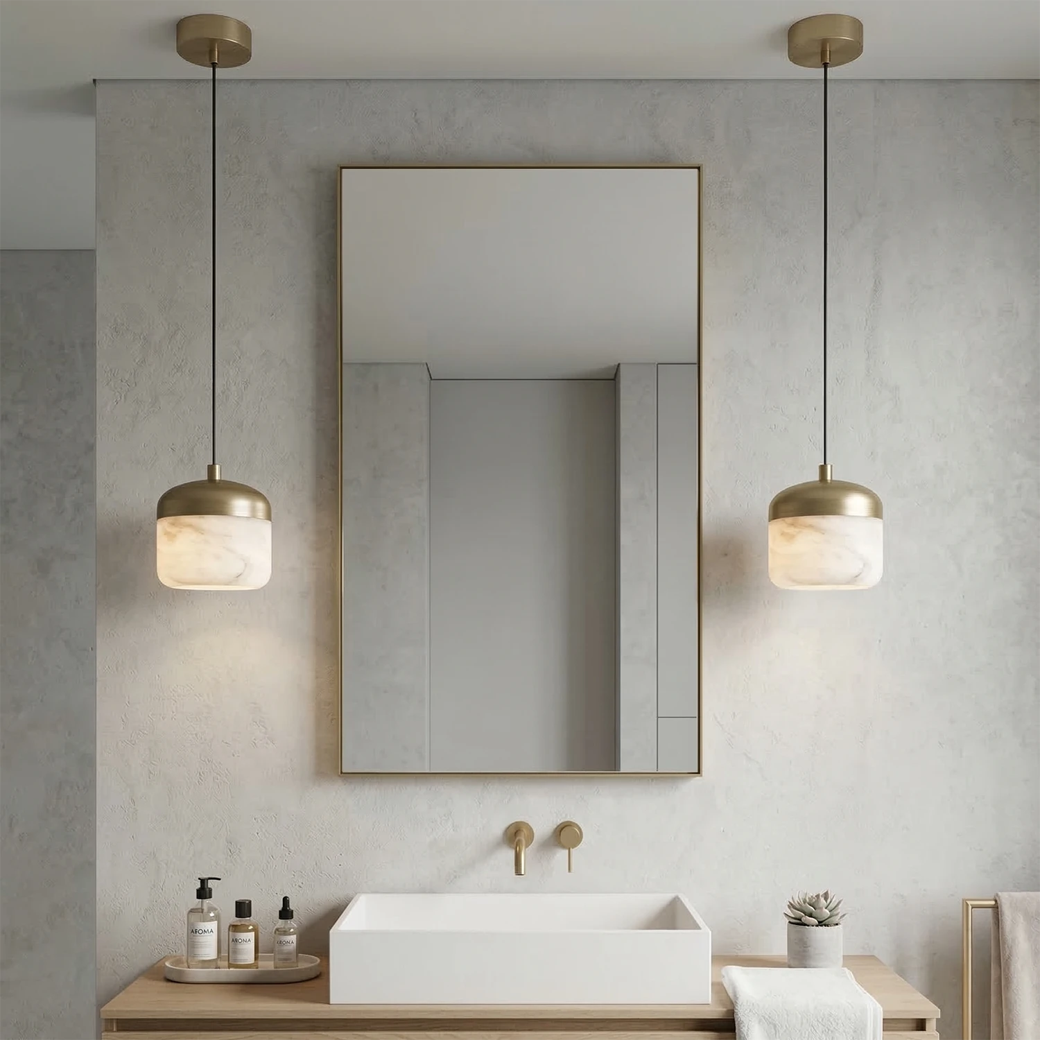 AstaVera Alabaster Pendant Light - Pair of Single Head Contemporary Powder Room Symmetry | HoaiLamp