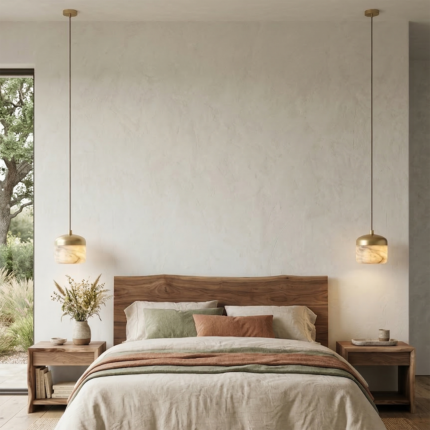 AstaVera Alabaster Pendant Light - Symmetric Bedside Hanging Sconces Traditional Master Bedroom | HoaiLamp