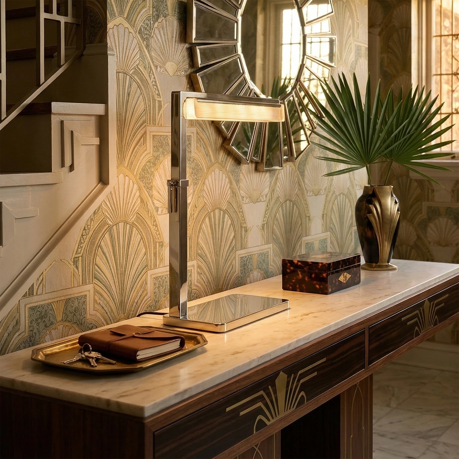 Audobos Glass Task Table Lamp - Art Deco Wallpaper Vintage Vanity Console | HoaiLamp