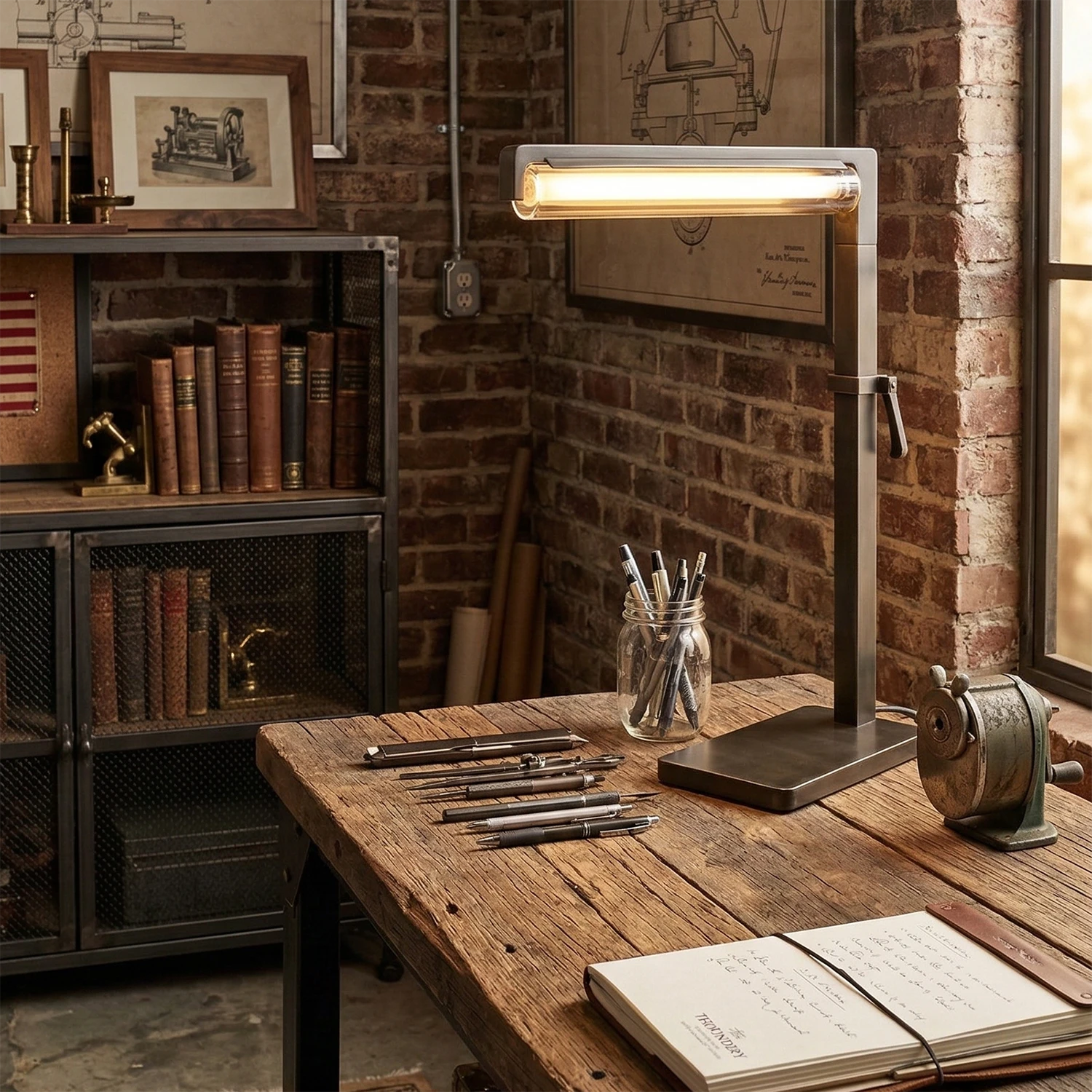 Audobos Glass Task Table Lamp - Industrial Loft Brick Wall Rustic Study | HoaiLamp