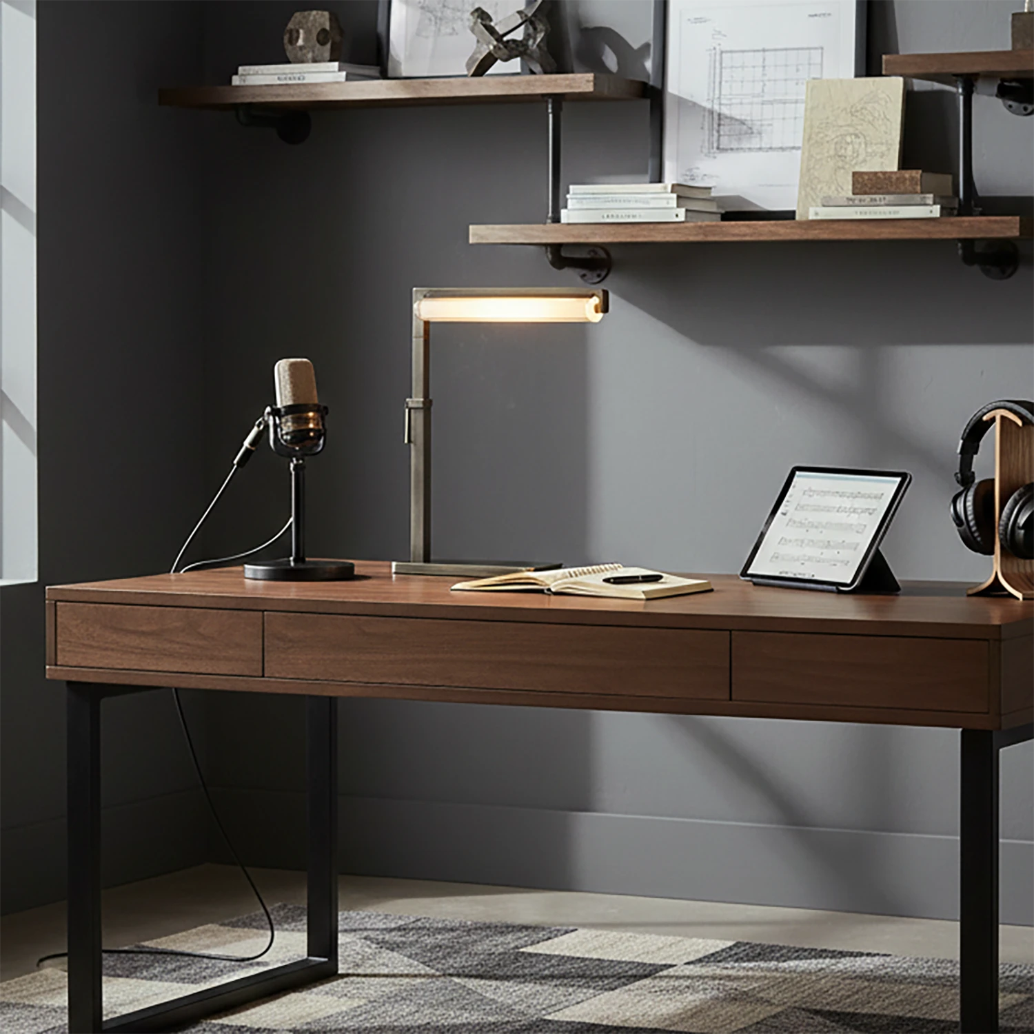 Audobos Glass Task Table Lamp - Moody Home Office Corner Wooden Desk | HoaiLamp