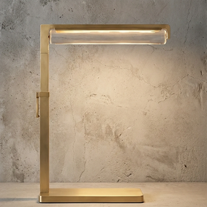 Audobos Glass Task Table Lamp - Studio Brushed Brass Finish Textured Wall | HoaiLamp