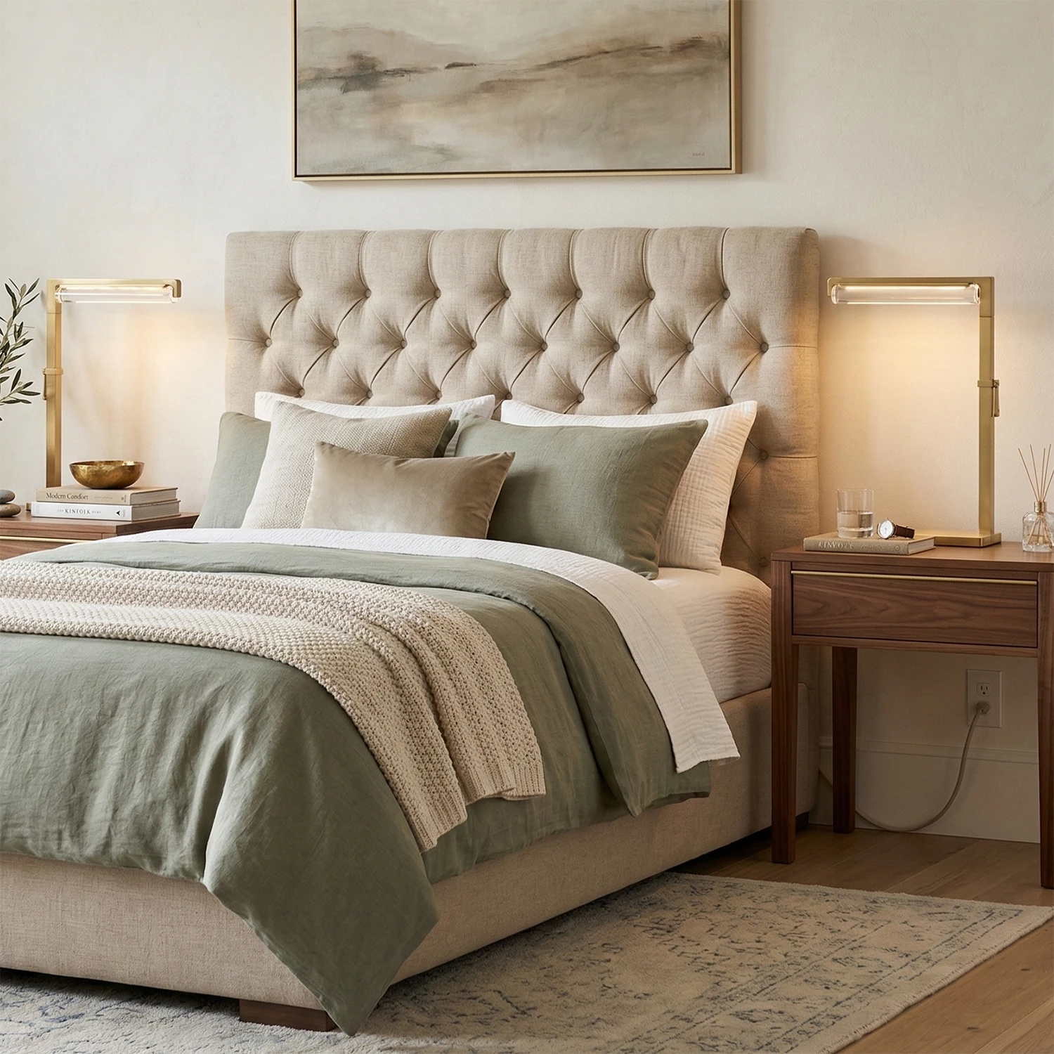 Audobos Glass Task Table Lamp - Symmetrical Transitional Bedroom Tufted Headboard | HoaiLamp