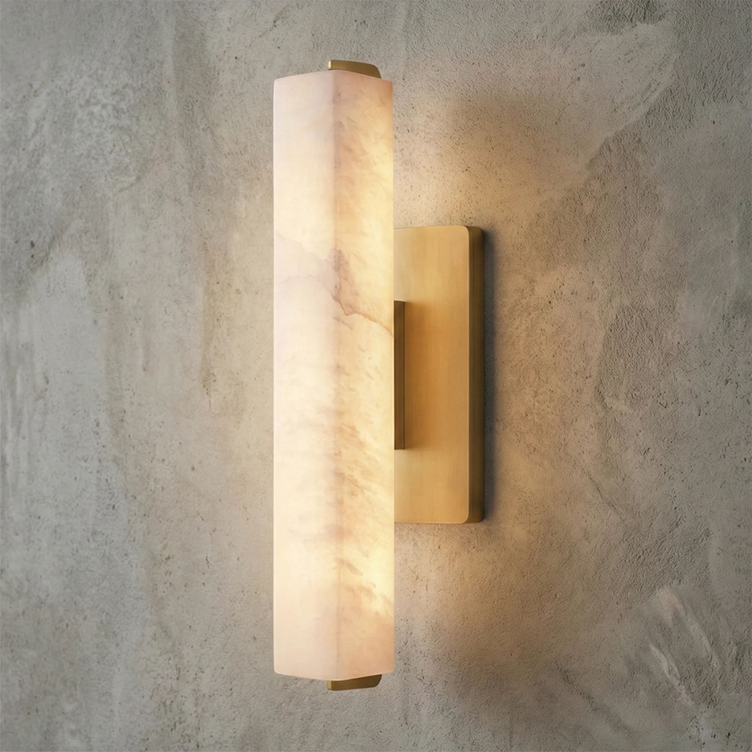 Audon Natural Linear Alabaster Stone Wall Sconce - Studio Grey Concrete Backdrop Unlit Stone Texture | HoaiLamp