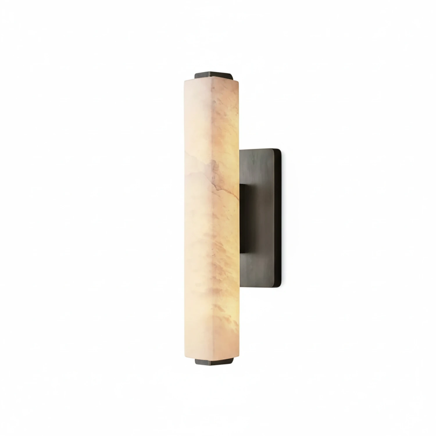 Audon Natural Linear Alabaster Stone Wall Sconce - Studio White Background Thick Cylinder Black Hardware Unlit | HoaiLamp