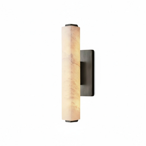 Audon Natural Linear Alabaster Stone Wall Sconce - Studio White Background Thick Cylinder Black Hardware Unlit | HoaiLamp