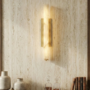 Audon Natural Linear Alabaster Stone Wall Sconce - Textured Travertine Tile Stone Accent Wall Rustic Vases | HoaiLamp