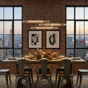 Audubon Crystal-Glow Multi-Bar Linear Chandelier - Luxury Penthouse Loft Dining Room Sunset City Skyline View | HoaiLamp