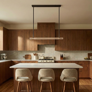 Audubon Crystal-Glow Multi-Bar Linear Chandelier - Cozy Warm Wood Kitchen Island Dark Walnut Cabinets | HoaiLamp