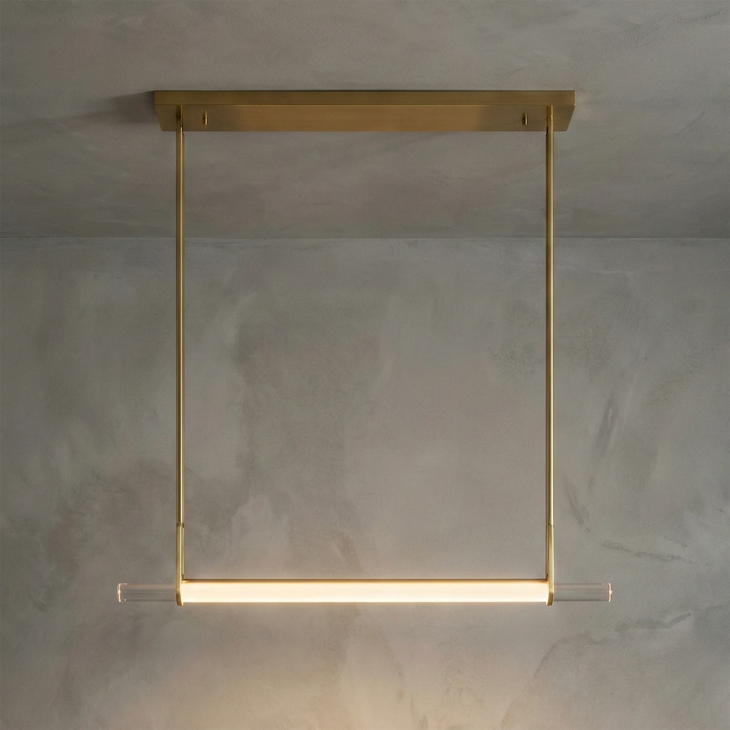 Audubon Crystal-Glow Multi-Bar Linear Chandelier - Studio Light Gray Backdrop Brushed Gold Single Bar Lit | HoaiLamp