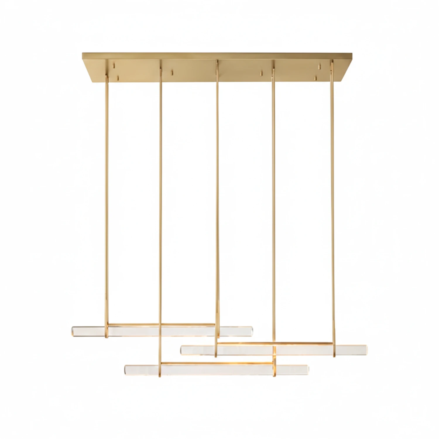 Audubon Crystal-Glow Multi-Bar Linear Chandelier - Studio White Background Brushed Gold Multi Bar Layered Configuration | HoaiLamp