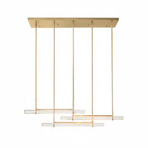 Audubon Crystal-Glow Multi-Bar Linear Chandelier - Studio White Background Brushed Gold Multi Bar Layered Configuration | HoaiLamp