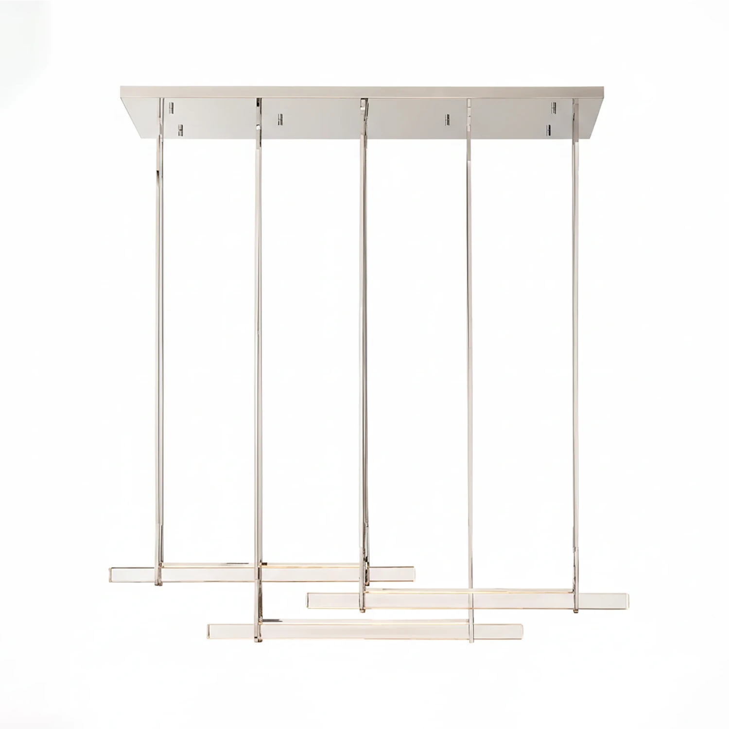 Audubon Crystal-Glow Multi-Bar Linear Chandelier - Studio White Background Polished Chrome Multi Bar Staggered Configuration | HoaiLamp