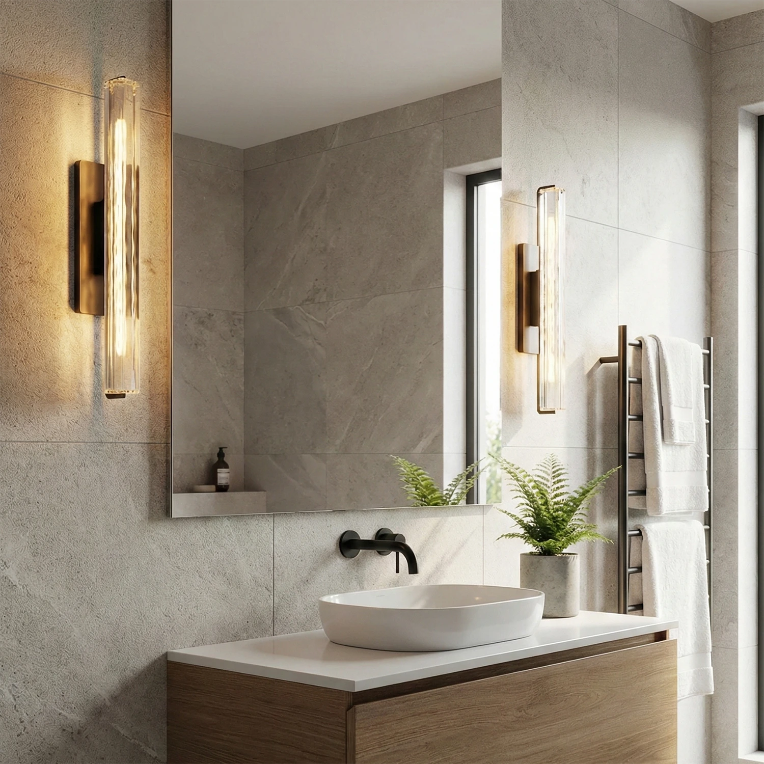 Audubonne Minimalist Crystal Column Sconce - Contemporary Dressing Table Wood Cabinet Mirror | HoaiLamp