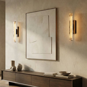 Audubonne Minimalist Crystal Column Sconce - Cozy Living Room Wooden Credenza Abstract Painting | HoaiLamp