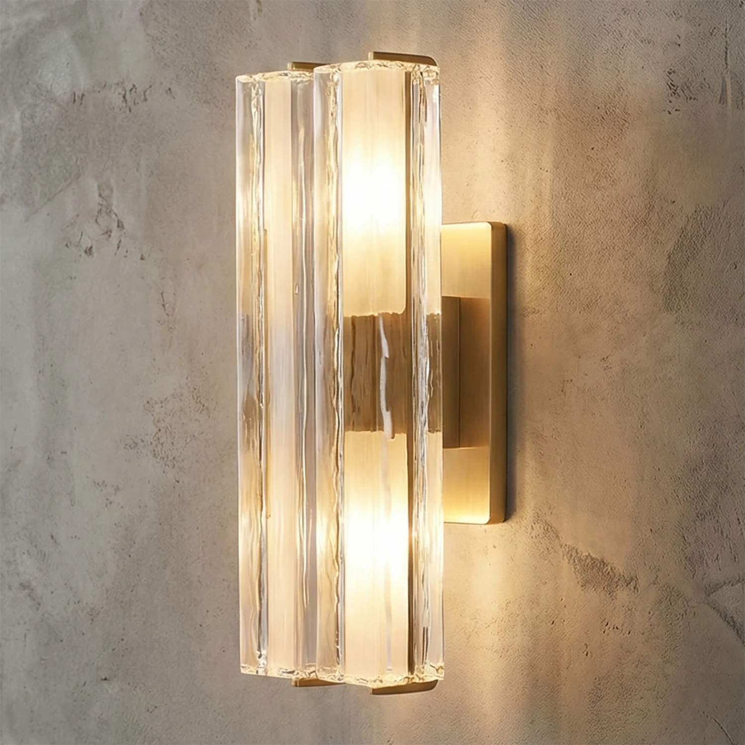 Audubonne Minimalist Crystal Column Sconce - Macro Close Up Ribbed Crystal Tube Gold Hardware | HoaiLamp