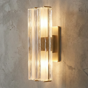Audubonne Minimalist Crystal Column Sconce - Macro Close Up Ribbed Crystal Tube Gold Hardware | HoaiLamp