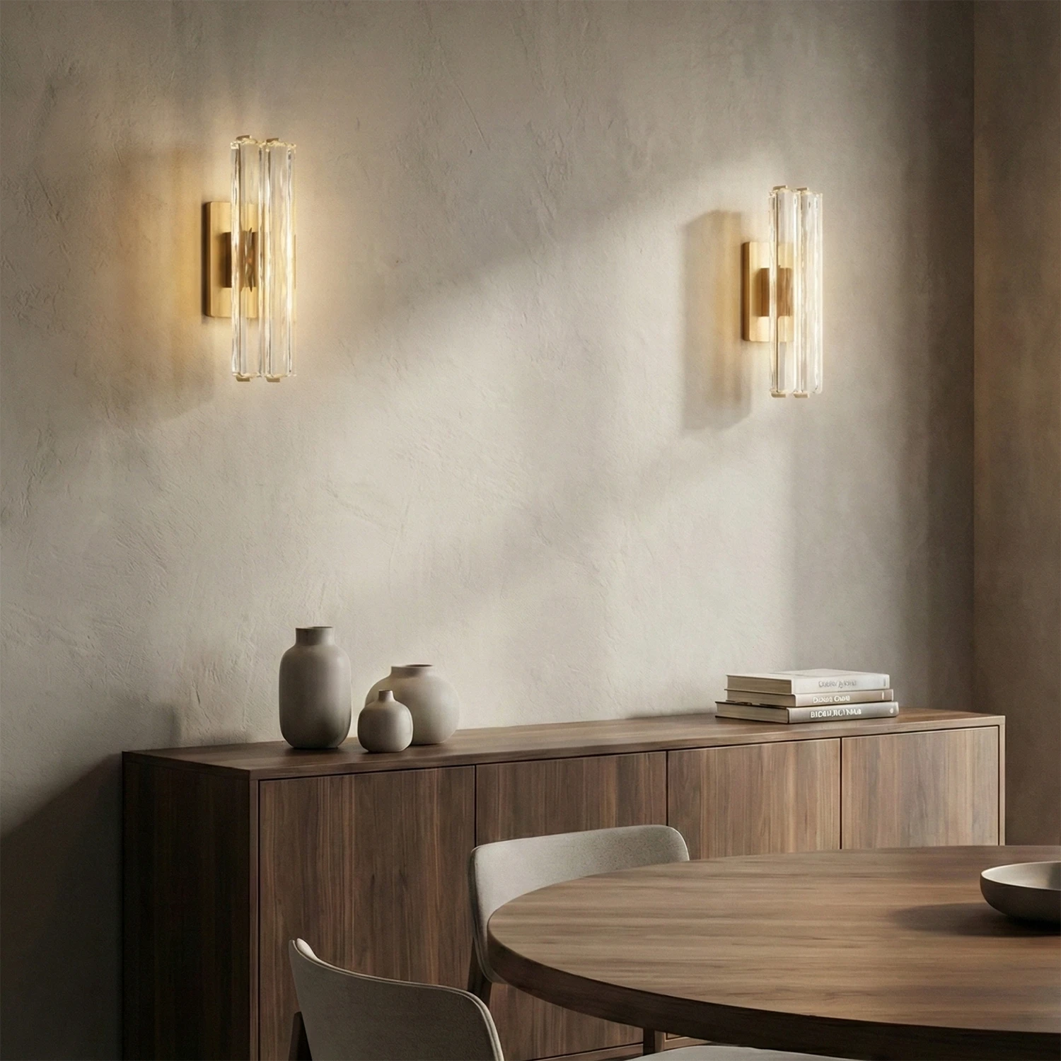 Audubonne Minimalist Crystal Column Sconce - Minimalist Dining Room Round Wood Table Sideboard | HoaiLamp