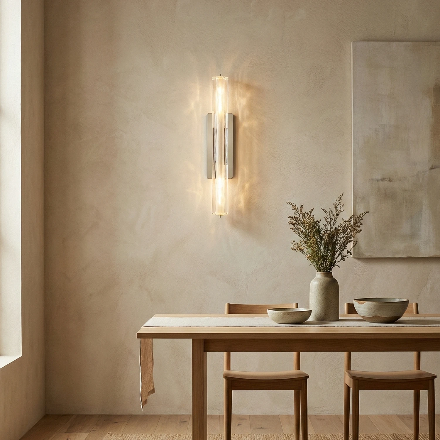 Audubonne Minimalist Crystal Column Sconce - Minimalist Dining Room Wooden Table Chairs | HoaiLamp