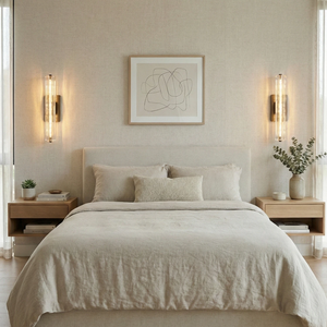 Audubonne Minimalist Crystal Column Sconce - Minimalist Master Bedroom Clean White Headboard | HoaiLamp
