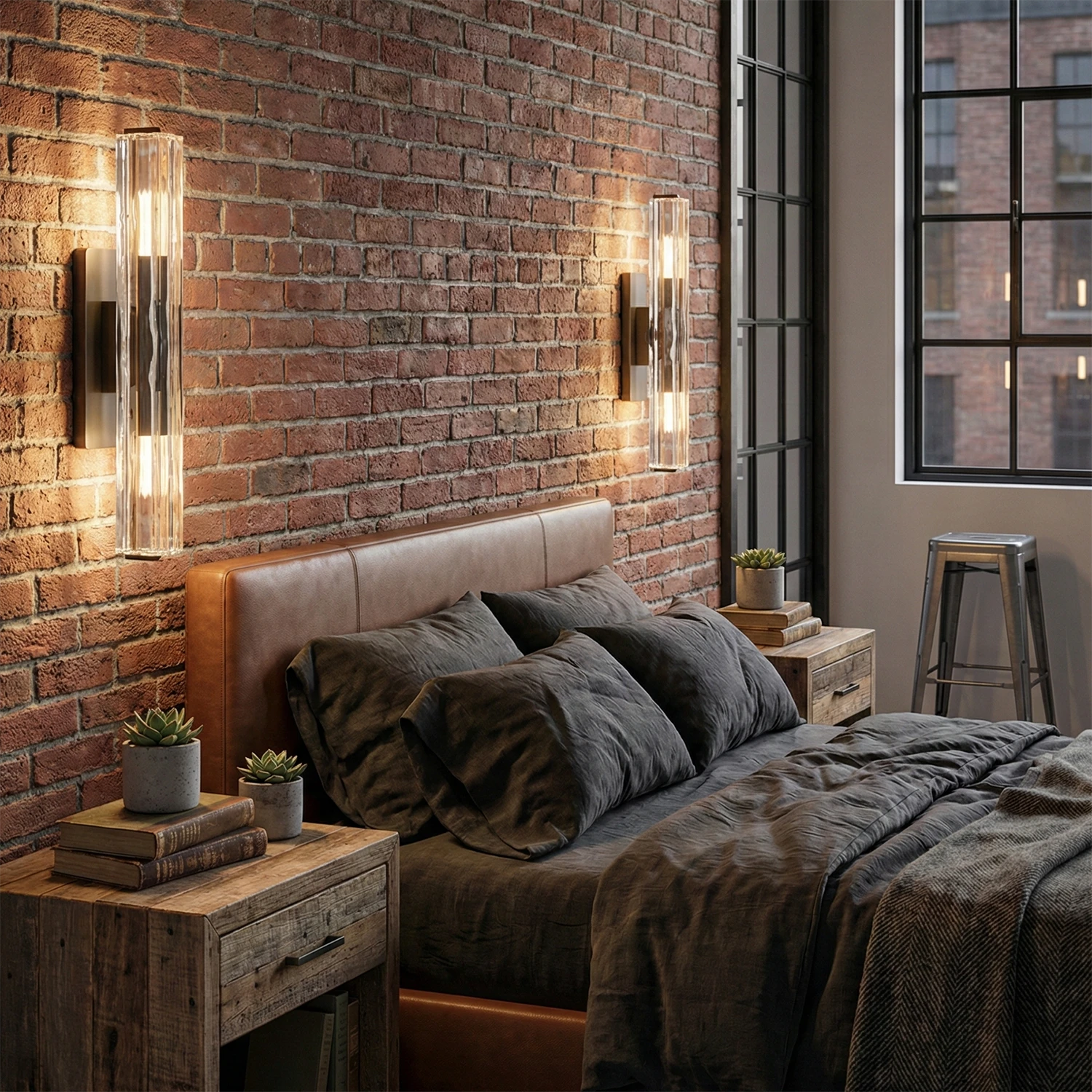 Audubonne Minimalist Crystal Column Sconce - Moody Industrial Loft Bedroom Exposed Brick | HoaiLamp