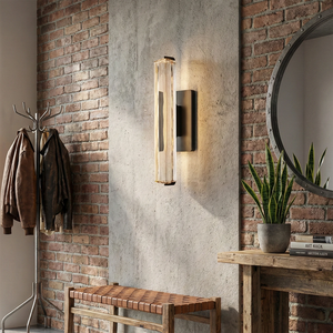 Audubonne Minimalist Crystal Column Sconce - Rustic Brick Wall Hallway Console Table | HoaiLamp