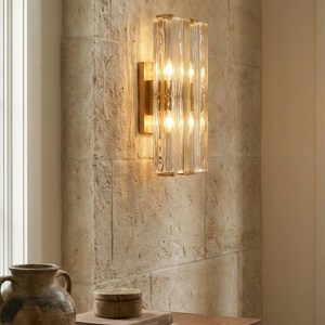 Audubonne Minimalist Crystal Column Sconce - Textured Split Face Stone Accent Wall | HoaiLamp