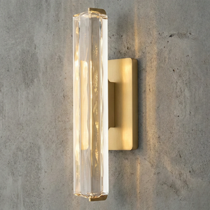 Audubonne Minimalist Crystal Column Sconce - Studio Brushed Brass Base Warm Glow | HoaiLamp