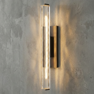Audubonne Minimalist Crystal Column Sconce - Studio Grey Concrete Background Single Column Profile | HoaiLamp