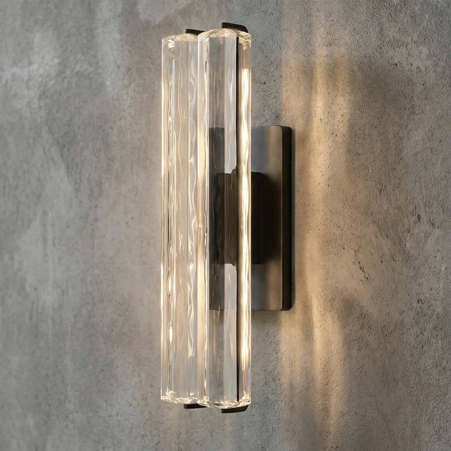 Audubonne Minimalist Crystal Column Sconce - Studio Grey Concrete Background Unlit Matte Black Angled | HoaiLamp
