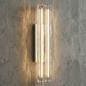 Audubonne Minimalist Crystal Column Sconce - Studio Grey Concrete Background Warm Lit Matte Black Angled | HoaiLamp