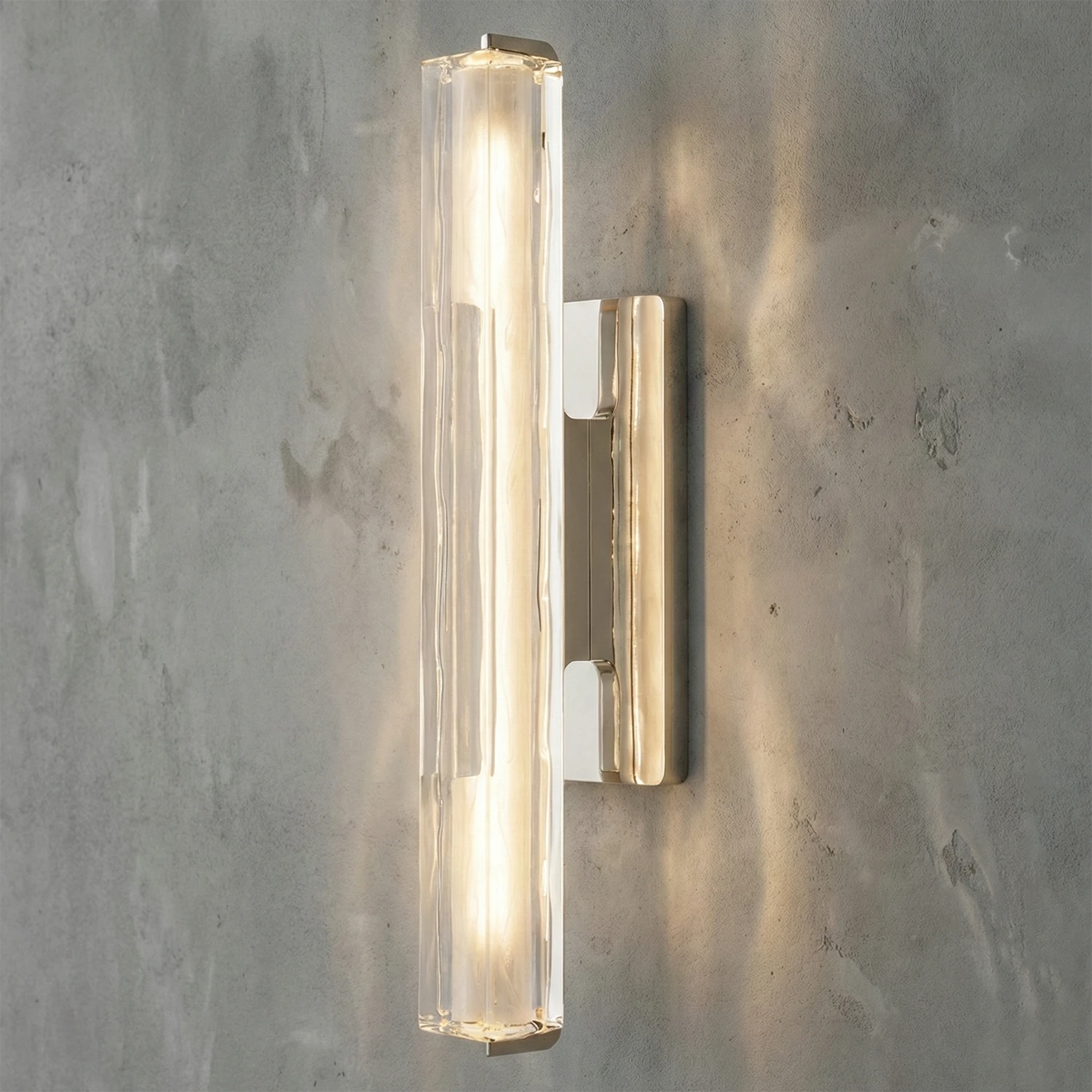 Audubonne Minimalist Crystal Column Sconce - Studio Polished Chrome Base Warm Glow | HoaiLamp